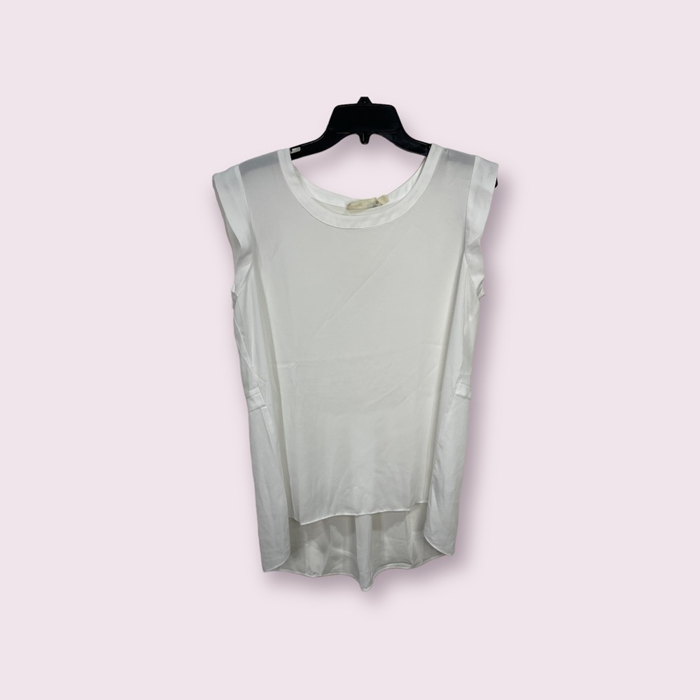 Everleigh women’s hi-low top sleeveless white pleated  jewel neck pullover Sz S - Picture 8 of 8